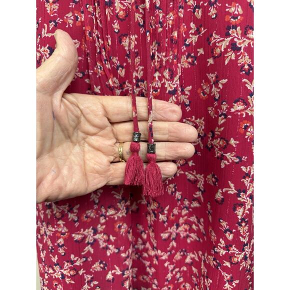 St. John's Bay Women's Blouse Plus Sz 2X Red Shiney Stripes Floral Flowy - Picture 3 of 15